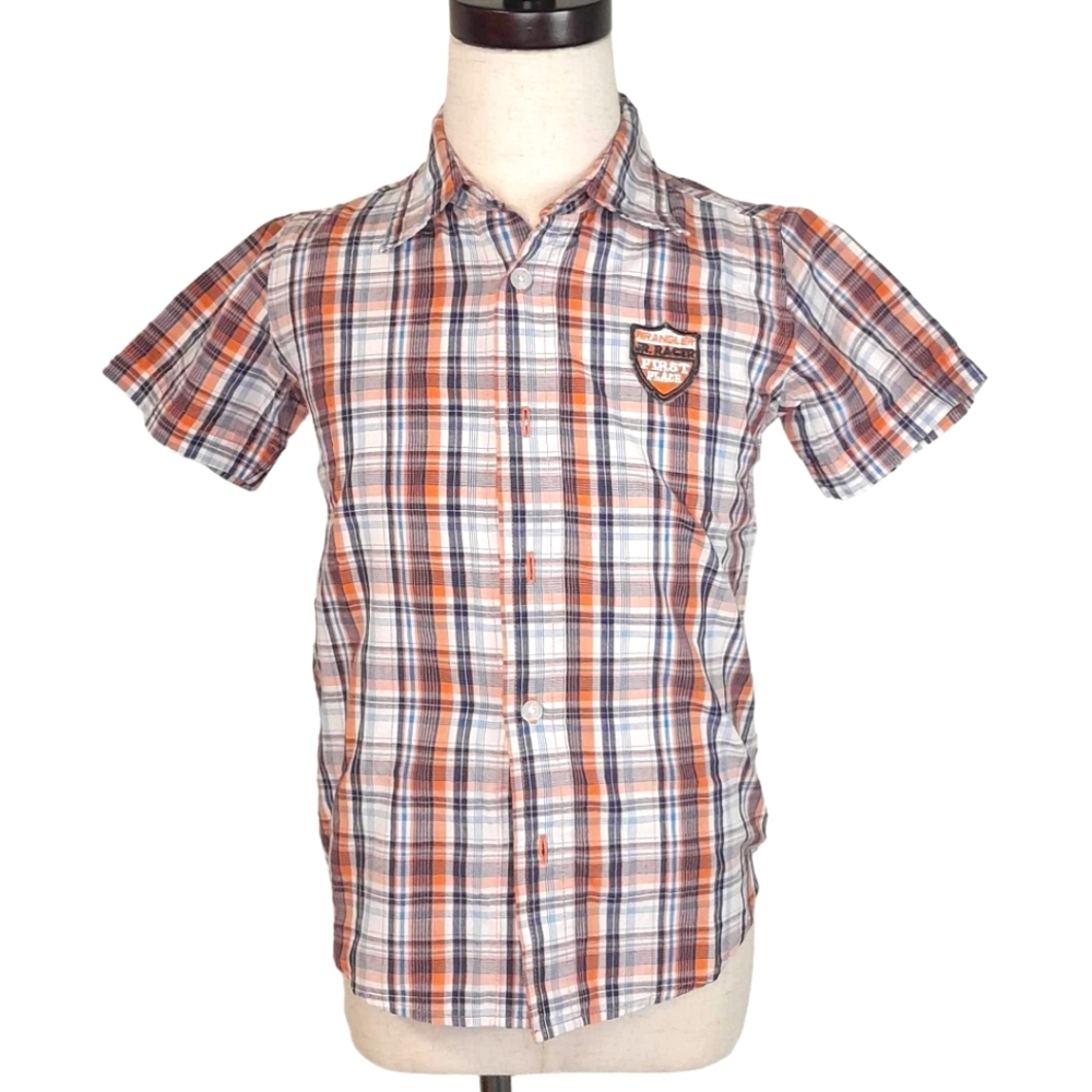 Wrangler | Boy 5T | Orange Blue Motocross Plaid Button Down Top